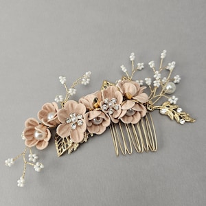 Dusty Rose Gold Hair Comb, Floral hair comb for Bride, Wedding hair accessory, Pearl hair clip Bridal hair comb, Wedding headpiece for Bride