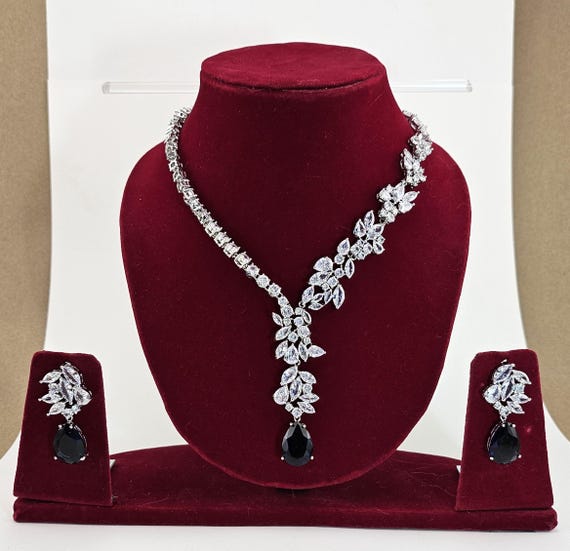 Blue Swarovski Crystal Bridal Jewelry Set: Teardrop Necklace & Earrings, Mother of the Bride or Groom