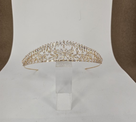 Gold Quinceanera Tiara Jewelry, Bridal Crown Hair Accessories - Nora