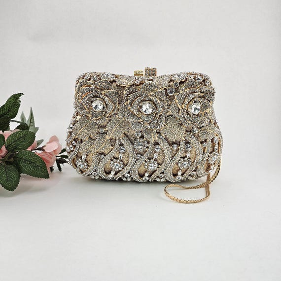Swarovski Crystal Evening Clutch: Gold Wedding Purse
