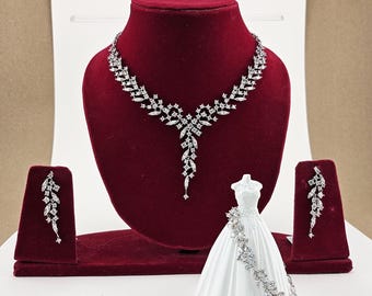 Crystal Floral Vine Bridal Jewelry Set: Swarovski Wedding Necklace & Earrings