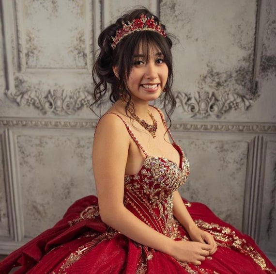 Burgundy Crystal Quinceanera Tiara: Custom Gold & Maroon Crown
