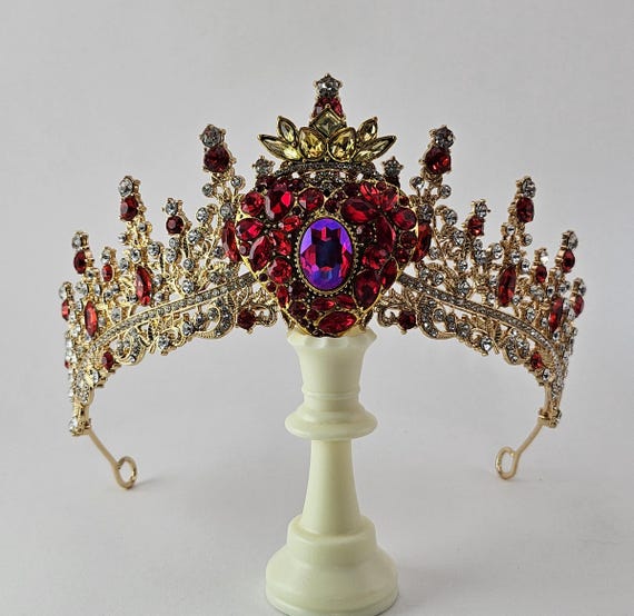 Red Queen of Hearts Crown: Quinceanera Tiara, Necklace & Earring