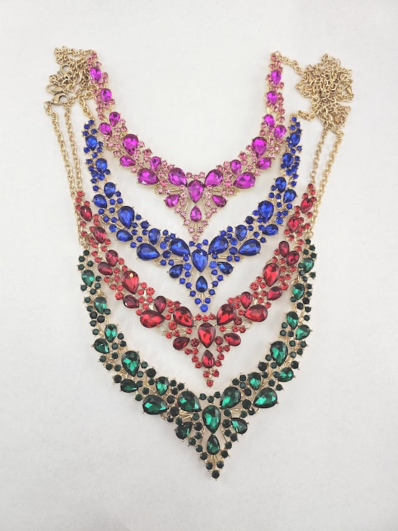 Crystal V Shape Necklace, Earrings, Bracelet Sets, Bridal Jewelry, Special Occasion