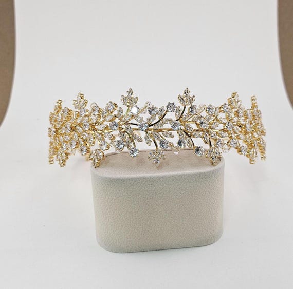 Gold Swarovski Crystal Bridal Headband: Leaf Wedding Tiara