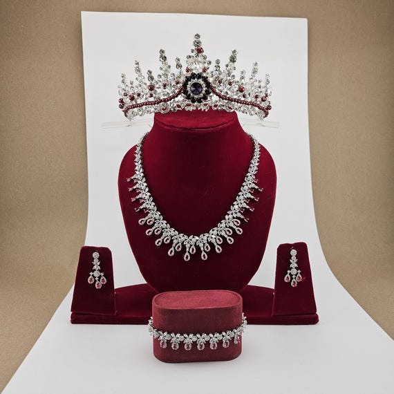 Maroon Crystal Quinceanera Tiara: Burgundy Red Wedding Crown