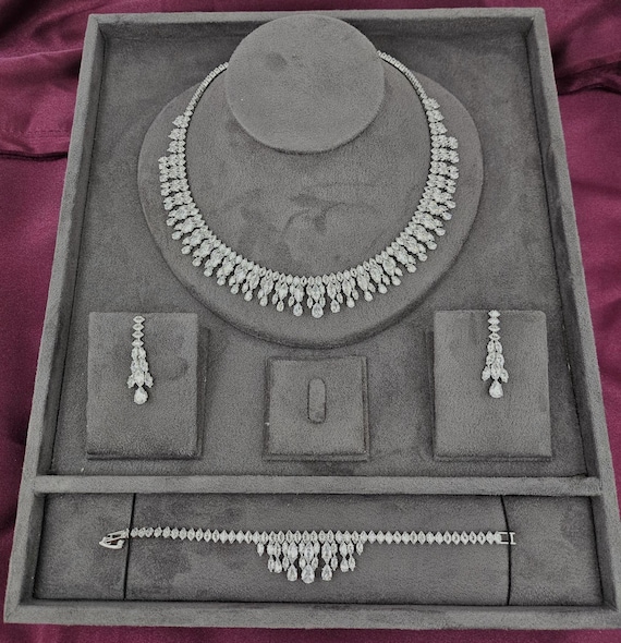Swarovski Crystal Luxury Wedding Necklace Set, 4pc Bridal Necklace Set, Silver Bridal Jewelry Set, Necklace Earrings Statement Necklace Set