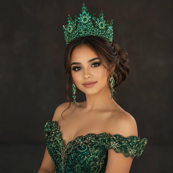 Emerald Green Royal Queen Crown: Quinceañera Bridal Tiara