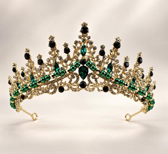 Emerald Green Crystal Quinceanera Crown: Gold Wedding Tiara