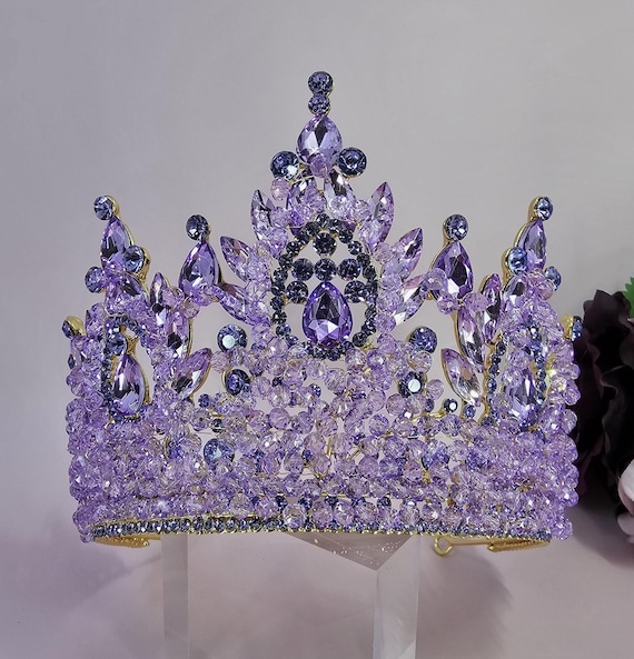 Purple Quinceañera Crown: 5" Tall Purple Crystal Bridal Tiara