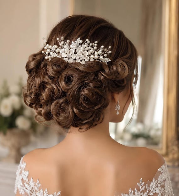 Silver Flower Bridal Comb: Pearl & Crystal Wedding Hair Accessory
