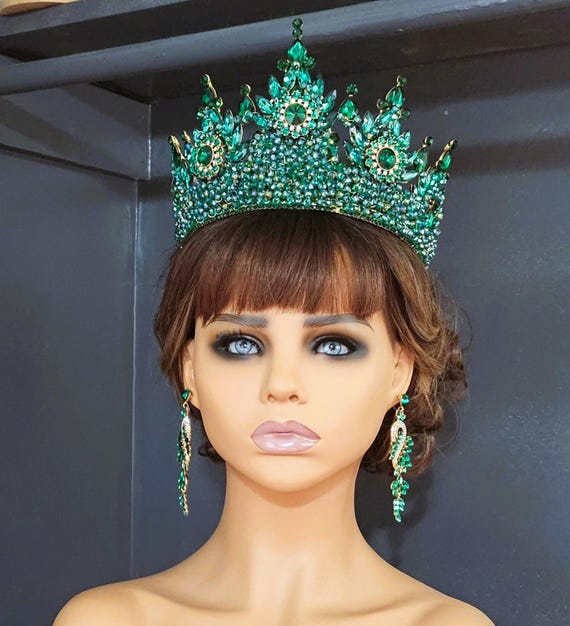 Emerald Green Crystal Birthday Crown, Large Quinceanera Tiara