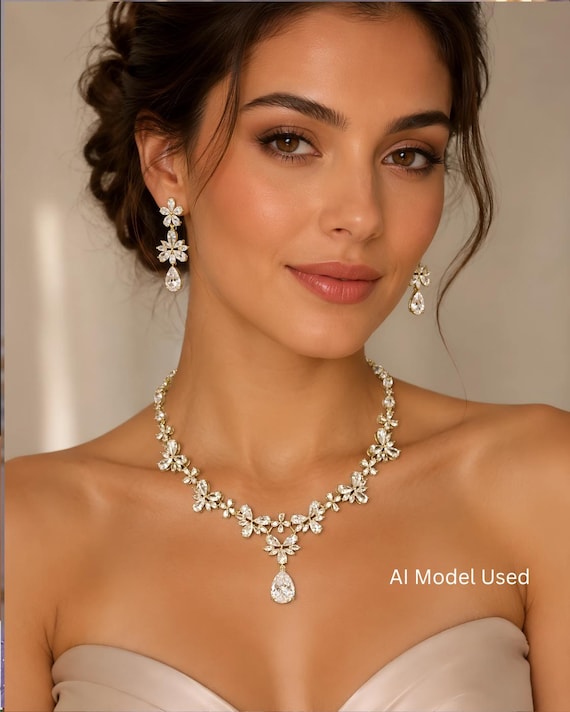 Gold Swarovski Crystal Luxury Wedding Necklace Set, Bridal Jewelry, Mother of the Bride