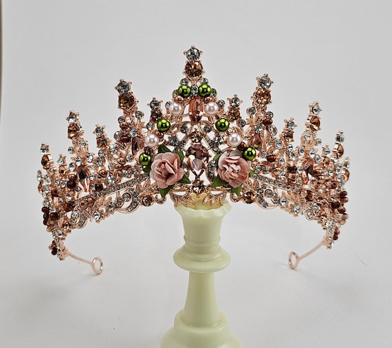 Rose Gold Quinceanera Tiara, Blush Crystal Bridal Crown