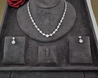 Collar de cristal Swarovski, conjunto de collar y pendientes minimalistas para mujer, delicado conjunto de collar y pendientes para boda.