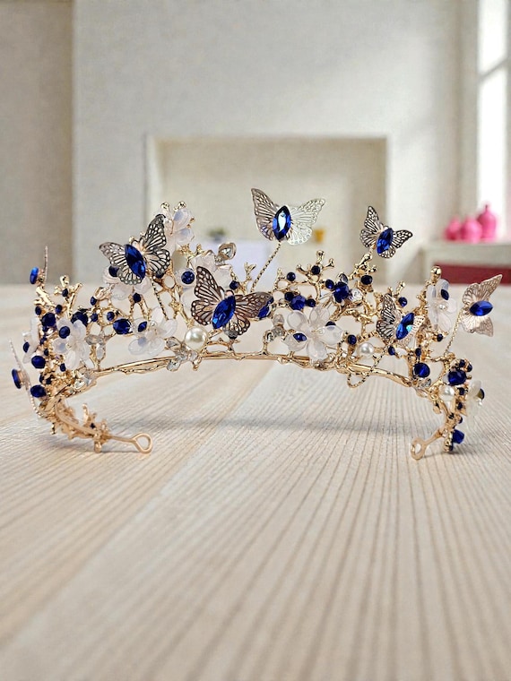 Rose Gold Butterfly Tiara with Pearl accents, Wedding Crown, Flower Girl Butterfly Headpiece