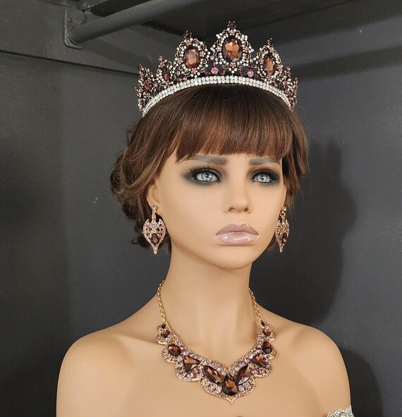 Burgundy Crystal Tiara: Red Wine Wedding Crown, Quinceanera, Special Occasion