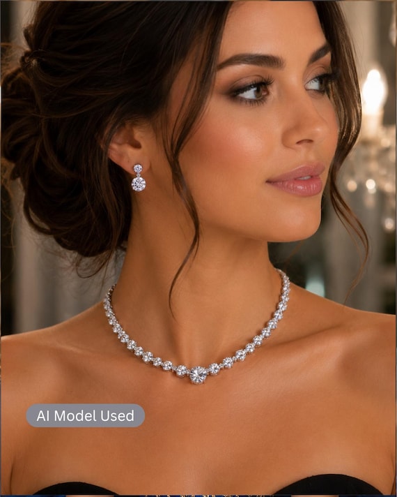 Swarovski Crystal Necklace Minimalist Women Necklace and Earring Set Delicate Wedding Necklace & Earrings Set