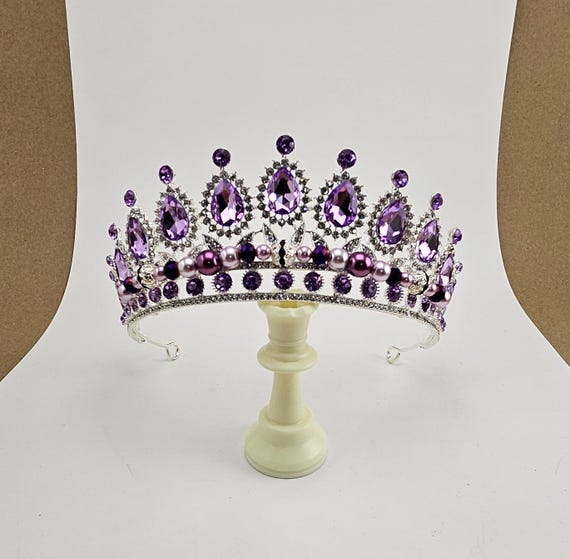 Purple Crystal Quinceanera Tiara, Silver Wedding Crown, Bridal Headpiece