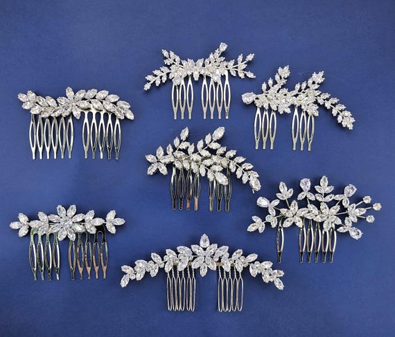Crystal Bridal Hair Comb: Swarovski Flower, Leaf, or Heart