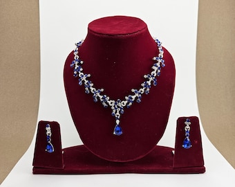 Royal Blue Teardrop Necklace and Earring Set for Bridesmaids, Bridal Jewelry, Blue Quinceanera Jewelry, Blue Wedding Necklace and Earrings