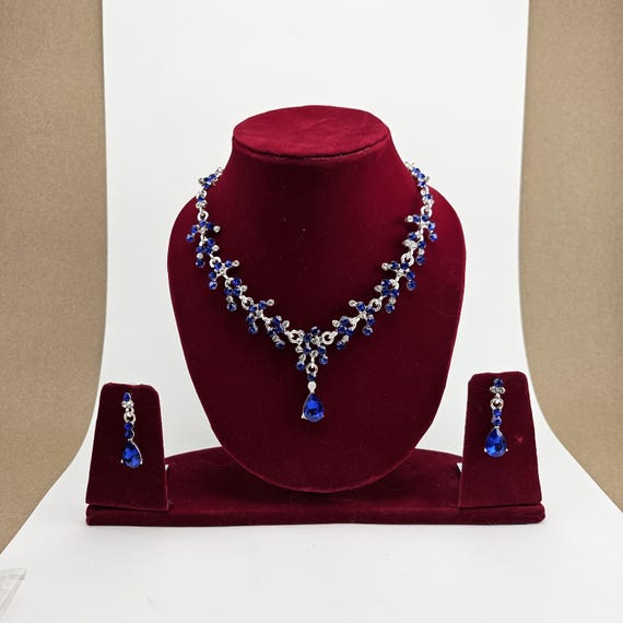 Royal Blue Teardrop Jewelry Set, Bridal Necklace Earrings
