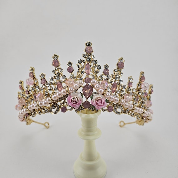 Blush Pink Crystal Bridal Crown: Quinceanera Tiara