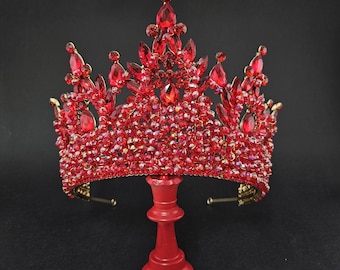Rote Kristall Tiara Quinceanera Tiara: Große rote Kristall Krone