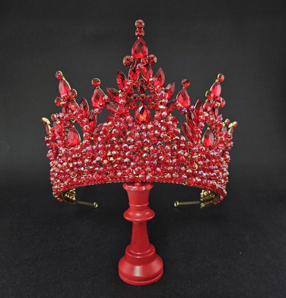 Red Crystal Quinceanera Tiara: Tall Red Queen Crown
