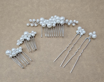 Pearl Bridal Hair Comb & Pin Set: Wedding Hair Accessories