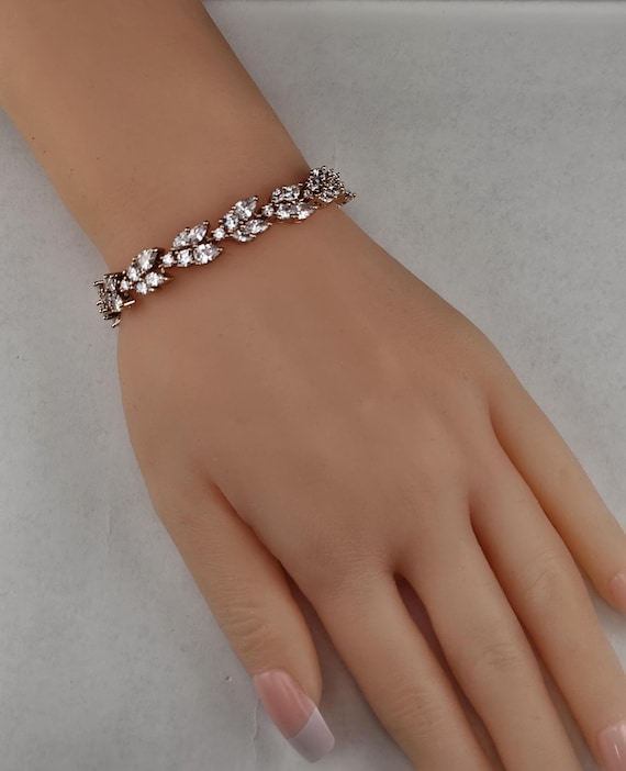 Dainty Rose Gold Bridal bracelet Bridal jewelry CZ Wedding bracelet Simple Bridesmaid bracelet Rose gold Wedding jewelry