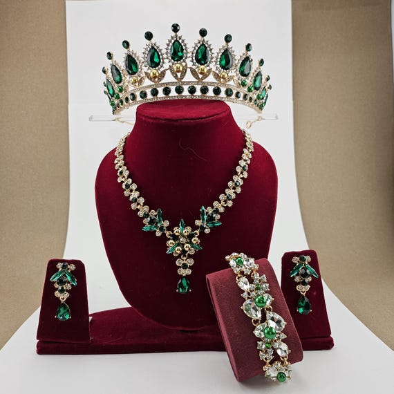 Emerald Green Crystal Wedding Crown: Gold Bridal Tiara