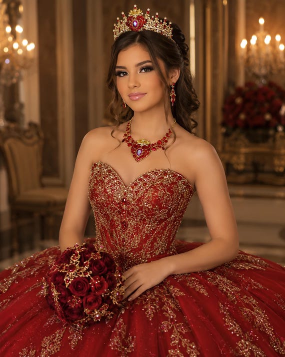 Red Queen of Hearts Crown: Quinceanera Tiara, Necklace & Earring Set