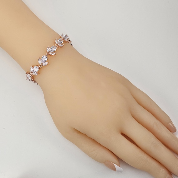 Rose Gold Bridal Bracelet: Crystal Flower Wedding Bracelet Jewelry