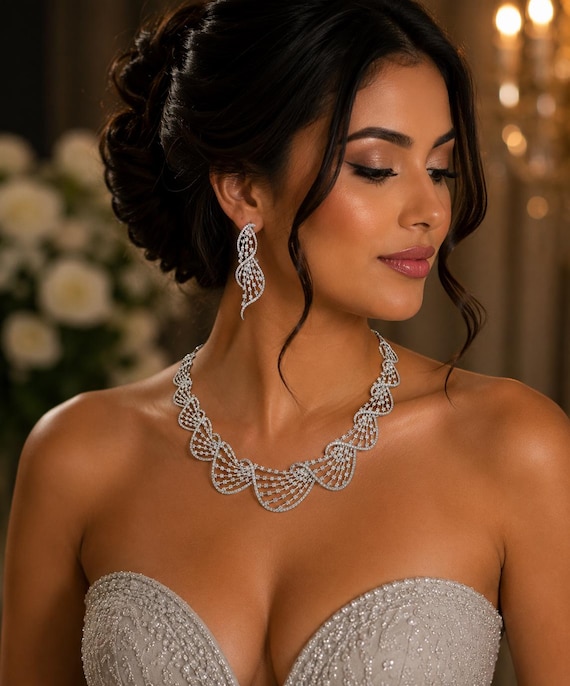 Silver Crystal Bridal Jewelry Set, Necklace and Earrings | Wedding Jewelry for Brides