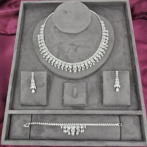 Swarovski Crystal Luxury Wedding Necklace Set, 4pc Bridal Necklace Set, Silver Bridal Jewelry Set, Necklace Earrings Statement Necklace Set