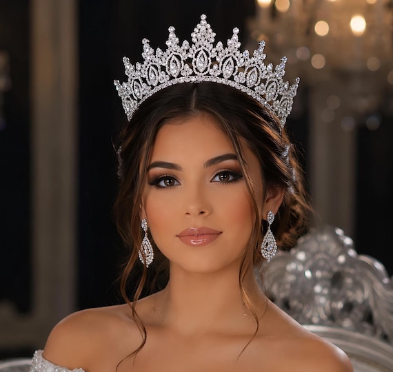 Swarovski Crystal Bridal Tiara, Silver Quinceanera Crown, Tall Silver Bridal Crown Silver Bridal Headpiece, Silver Crystal Quinceanera Crown