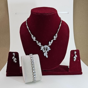 Swarovski Crystal Vine Leaves Necklace, Wedding Jewelry, Bridal Earrings And Necklace, Dainty Earrings Cz Wedding Necklace Set