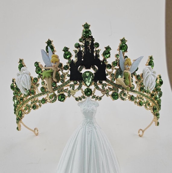 Disney Inspired Tinkerbell Tiara, Green Gold Cinderella Castle Tiara Crown