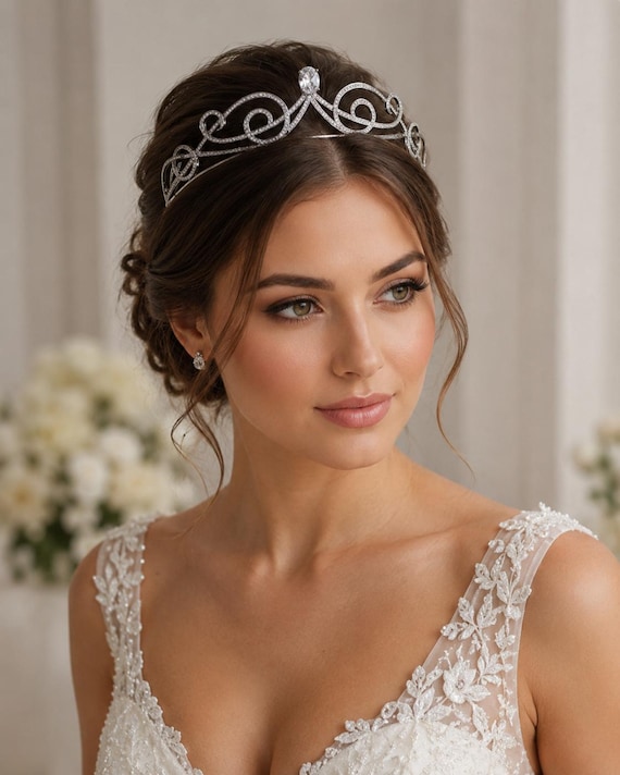 Silver Crystal Tiara, Bridal Wedding Crown Headpiece