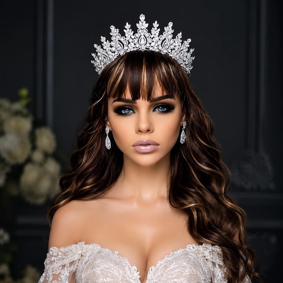 Swarovski Crystal Quinceanera Crown: Silver Bridal Tiara, Birthday Crown, Wedding Crown