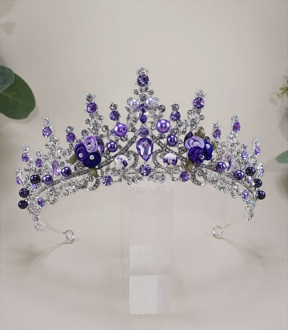 Handmade Purple Crystal Tiara: Bridal Wedding Crown Headpiece