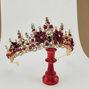 Burgundy Crystal Quinceanera Tiara: Custom Gold & Maroon Crown