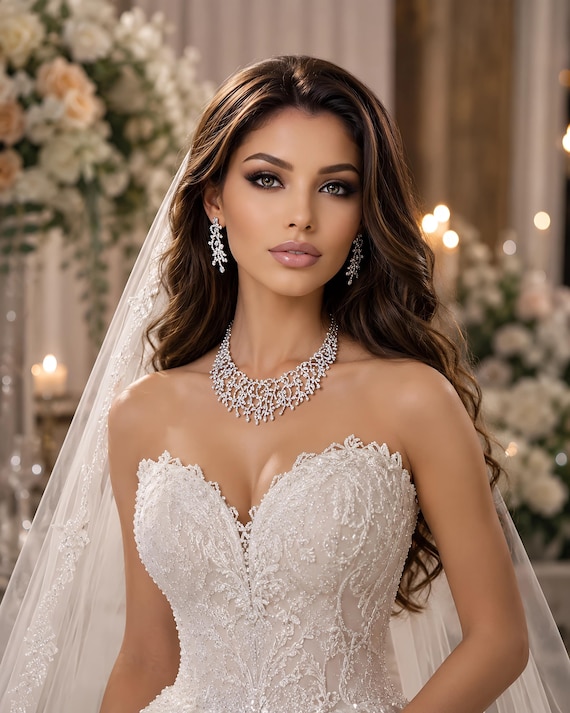 Swarovski Crystal Bridal Jewelry Set: Choker Style Gold Plated Necklace & Earrings