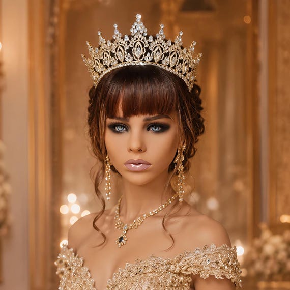 Gold Swarovski Crystal Quinceanera Crown: Tall Bridal Tiara