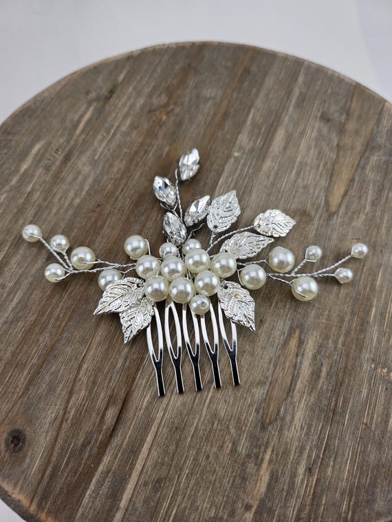 Silver Pearl Bridal Comb: Crystal Wedding Hair Accessory