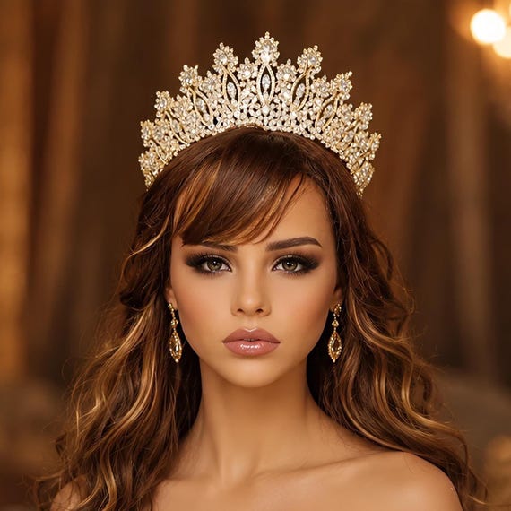 Swarovski Crystal Gold Quinceanera Crown: Bridal Wedding Tiara