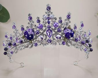 Purple Crystal Quinceanera Tiara, Silver Wedding Crown - Etsy display picture 1