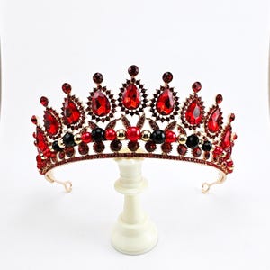 Red Queen Crown, Gold Red Quinceanera Crown - Custom Black Red Tiara for 15th Birthday or Sweet 16 Tiara
