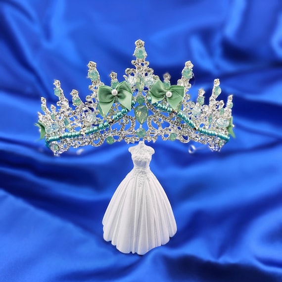 Silver & Sage Opal Quinceanera Tiara: Silver Crystal Bridal Crown